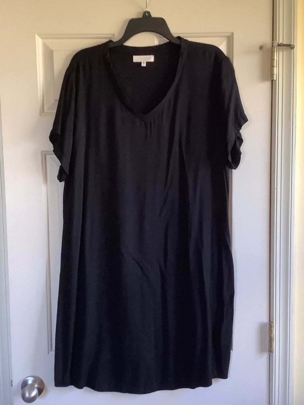 Side Stitch V-Neck T-Shirt Dress Black SZ L